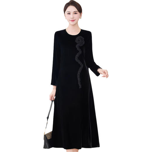 QYM SMAT85-Y妈妈装金丝绒连衣裙中长裙 商品图4