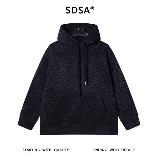 SDSA男士秋冬新款痞帅男装慵懒风绒毛菱形格设计抽绳连帽卫衣宽松 商品图1