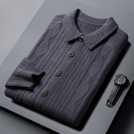 男士春秋季开衫 新款休闲男装翻领百搭针织衫简约潮流毛衣外套 商品图7