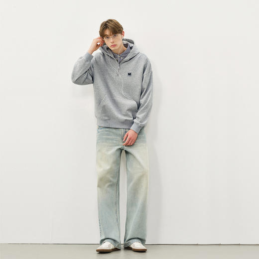 714street潮牌加绒半拉链连帽卫衣男2025秋冬情侣款落肩宽松帽衫 商品图2