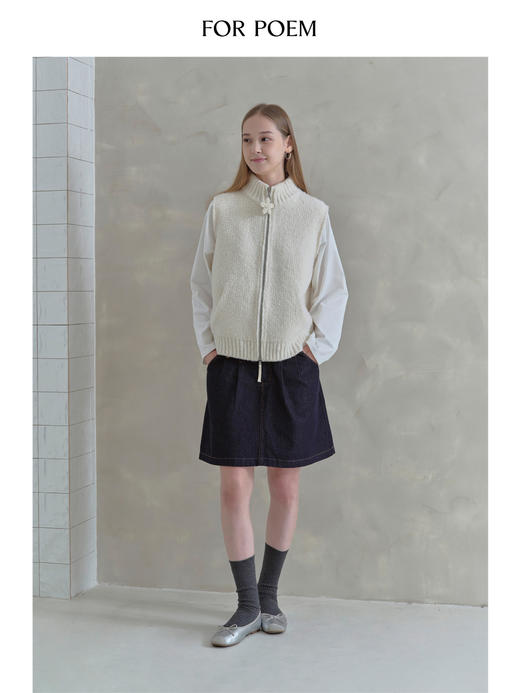 ForPoem 25/FW 原创半高领圈圈羊毛手钩花朵加厚针织背心马甲 商品图1