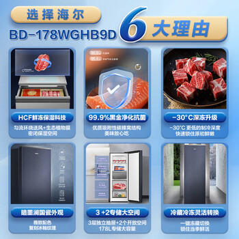 海尔（Haier）178升立式冰柜风冷无霜一级节能家用冷藏冷冻柜抽屉式小冰柜家用小冰箱BD-178WGHB9D 商品图2