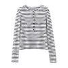 丁摩 【莱赛尔+绵羊毛】打底衫女高级感秋款条纹系扣半开领长袖T修身显瘦内搭上衣5ZF-10103 商品缩略图4
