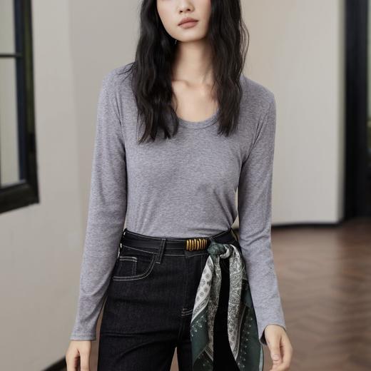 【69元两件】木言欢鹅蛋领长袖衫T恤 | 面料软糯透气 简约正肩修身版型 穿出高级慵懒的松弛美学 商品图1