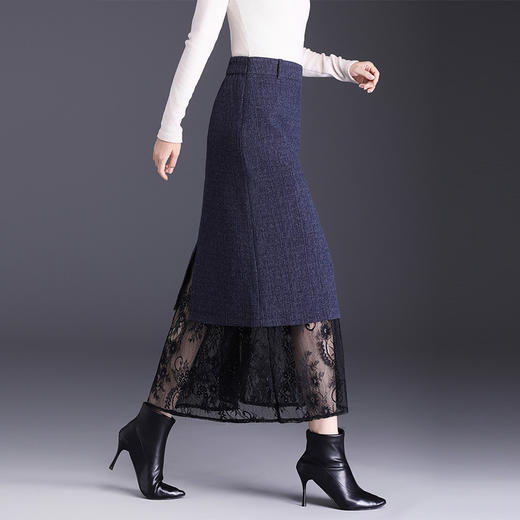 MYX蕾丝拼接直筒裙长款高腰包臀一步裙2025年秋季新款显瘦半身裙长裙 商品图2