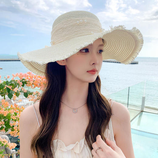 国庆假期出游【丝带蝴蝶结大檐草帽】新款帽子女户外旅游遮阳帽沙滩太阳帽  商品图7