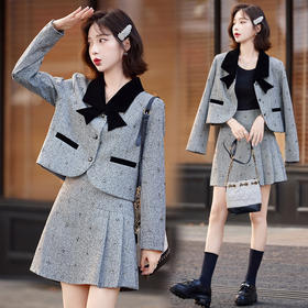 小香风蝴蝶结套装，时尚气质减龄撞色小个子两件套裙HR-ZYQQ10