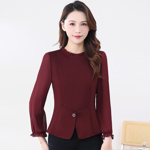 QYM SM157-Y时尚洋气小衫木耳边长袖打底衫 商品图0