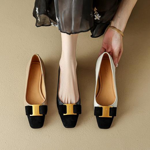 【预售5天】巨巨软！小香风~真皮法式复古方头单鞋女中跟气质浅口粗跟女鞋YS&A961 商品图0