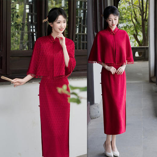 SKY 801315提花长款披肩旗袍套装妈妈大码旗袍 商品图0