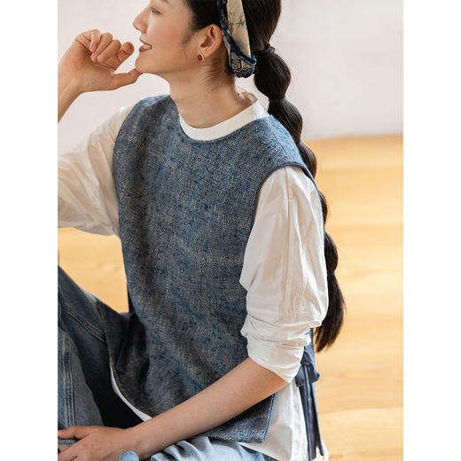 牧衣游原创 柞蚕丝混麻老布机织马夹原生质朴复古上衣 素心织光 商品图3