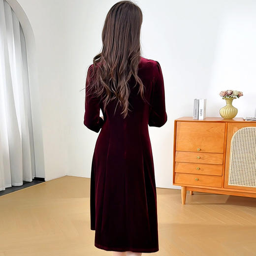 QYM 1852-Y金丝绒礼服裙中长款连衣裙妈妈装长款A字裙 商品图2