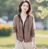 气质优雅假两件，连帽针织开衫外套上衣LJX-563 商品缩略图0