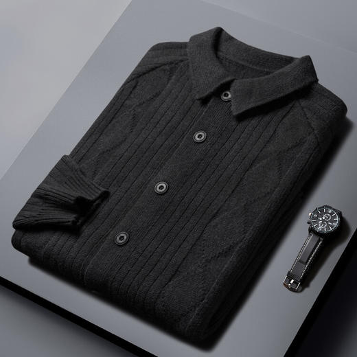 男士春秋季开衫 新款休闲男装翻领百搭针织衫简约潮流毛衣外套 商品图5