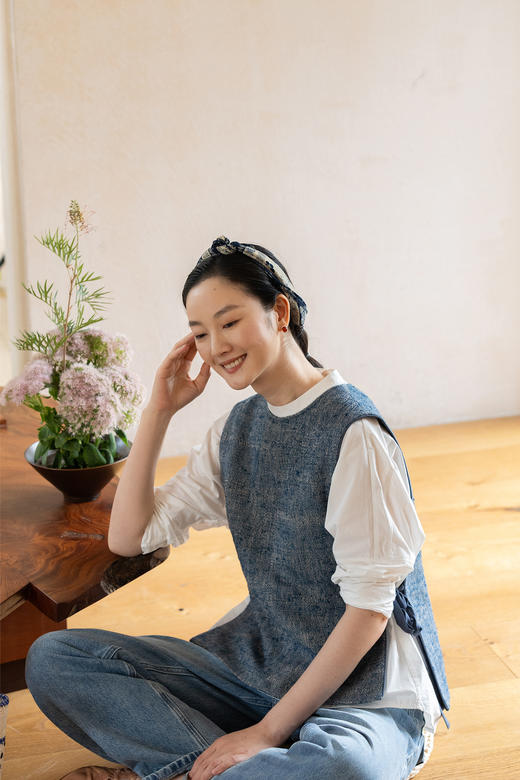 牧衣游原创 柞蚕丝混麻老布机织马夹原生质朴复古上衣 素心织光 商品图5