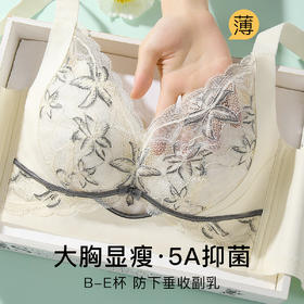 【大胸显小】5A抑菌全罩杯蕾丝调整型内衣女提拉防垂收副乳文胸云依墨韵