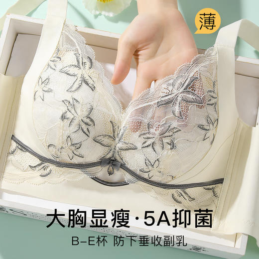 【大胸显小】5A抑菌全罩杯蕾丝调整型内衣女提拉防垂收副乳文胸云依墨韵 商品图0