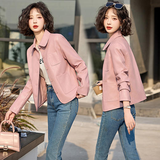 MLJL92509皮衣外套女短款2025新款春秋高级感复古气质休闲翻领PU皮夹克上衣 商品图3