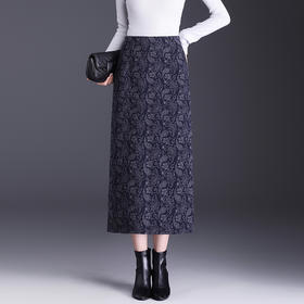 MYX通勤印花时尚直筒裙长款开叉一步裙2025年秋季新款高腰显瘦半身裙