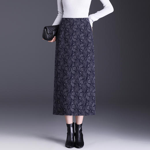 MYX通勤印花时尚直筒裙长款开叉一步裙2025年秋季新款高腰显瘦半身裙 商品图0