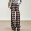 MYX窄版修身阔腿裤格纹休闲长裤2025年秋季新款松紧腰垂感高腰直筒裤 商品缩略图0