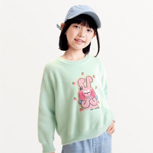 Annil联名款【Hello奶丝兔】女童圆领长袖针织衫秋季新款安奈儿童装EG544697 商品图2