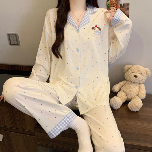 日系甜美卡通可爱猫咪条纹睡衣女长袖长裤秋季套装新款家居服新款新品学生可爱新款家居服 商品图3
