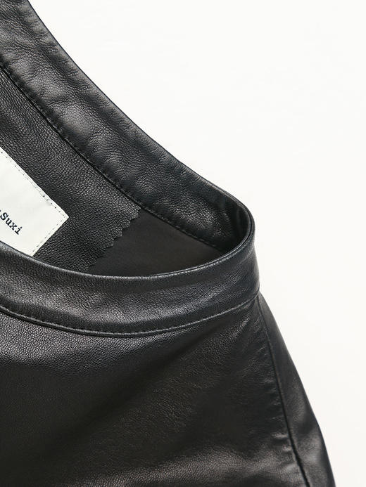 新中式黑色短款皮衣女 立领盘扣金属扣修身夹克外套 商品图2