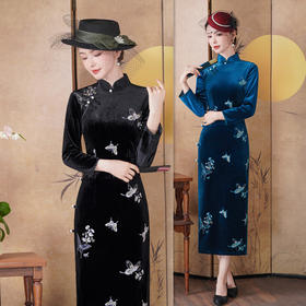 SKY 23025早秋新款丝绒旗袍时尚改良新中式复古旗袍