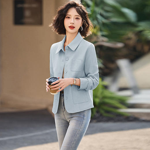 MLJL92509皮衣外套女短款2025新款春秋高级感复古气质休闲翻领PU皮夹克上衣 商品图1