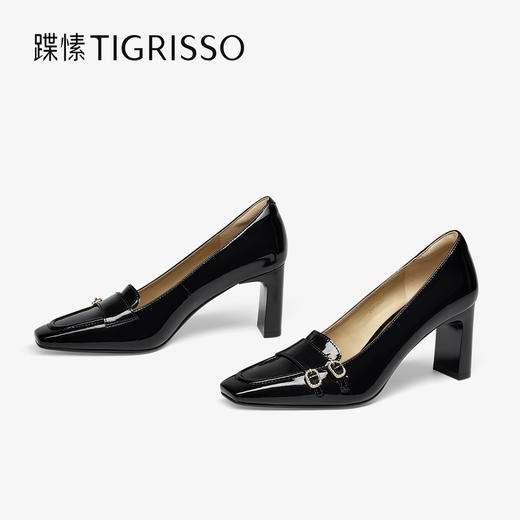 【云粉节】 BF楼蹀愫2025年秋季新款漆皮高跟气质优雅浅口单鞋方头女鞋吊牌价1498活动价999 商品图4