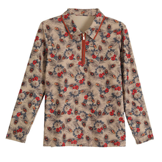 KQL B41N9916妈妈打底衫薄绒碎花上衣T恤 商品图4