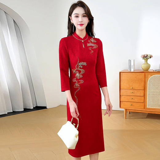 QYM 1857-Y旗袍气质优雅连衣裙礼服中长裙 商品图1