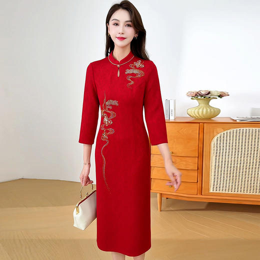 QYM 1857-Y旗袍气质优雅连衣裙礼服中长裙 商品图3