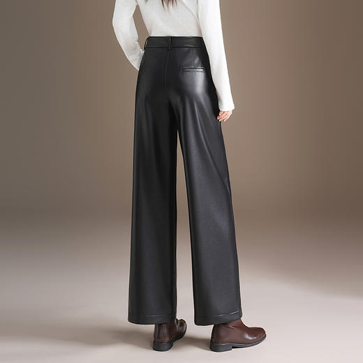 MYX小个子九分PU皮裤2025年秋季新款垂感修身直筒裤减龄洋气阔腿裤女 商品图2