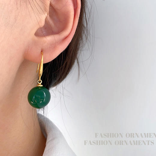 丁摩 高级感绿玛瑙耳坠复古宫廷风耳环时尚小众耳饰品5ZF-2938 商品图1