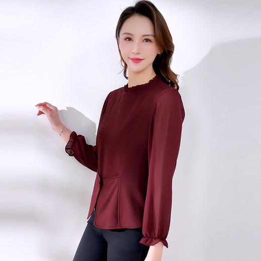 QYM SM157-Y时尚洋气小衫木耳边长袖打底衫 商品图1