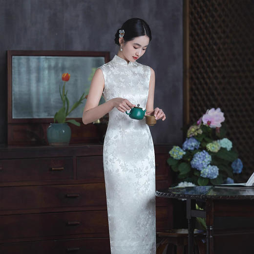 改良白色旗袍，新中式新娘订婚敬酒晚礼服裙连衣裙7729 商品图2