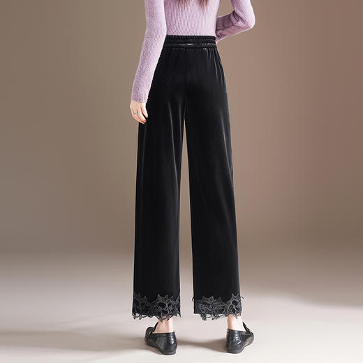 MYX蕾丝拼接垂感修身直筒裤松紧腰小个子九分裤2025年秋款洋气直筒裤 商品图2