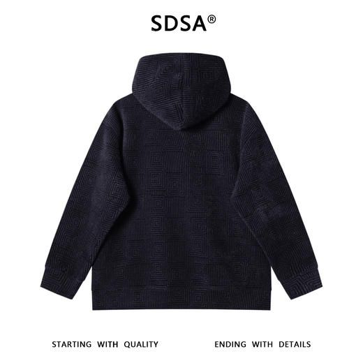 WY1154SDSA男士秋冬新款痞帅男装潮牌绒毛几何方块暗纹提花抽绳连帽卫衣 商品图5