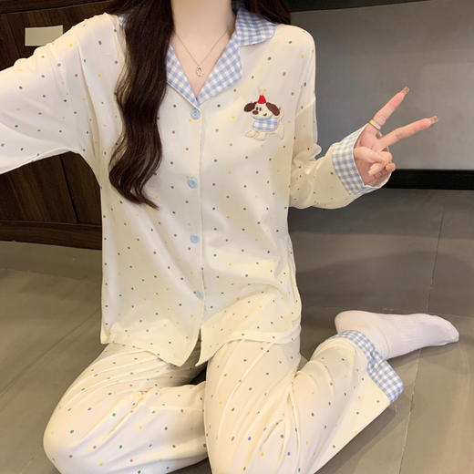 日系甜美卡通可爱猫咪条纹睡衣女长袖长裤秋季套装新款家居服新款新品学生可爱新款家居服 商品图2