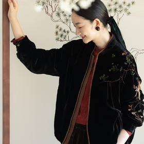 牧衣游原创 丝绒精工手绣短外套秋季新款宽松禅意东方开衫 韶光