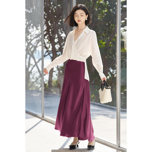 米思阳2026春新款高端光泽感纯色醋纤中长款裙子半身裙女5636 商品图5