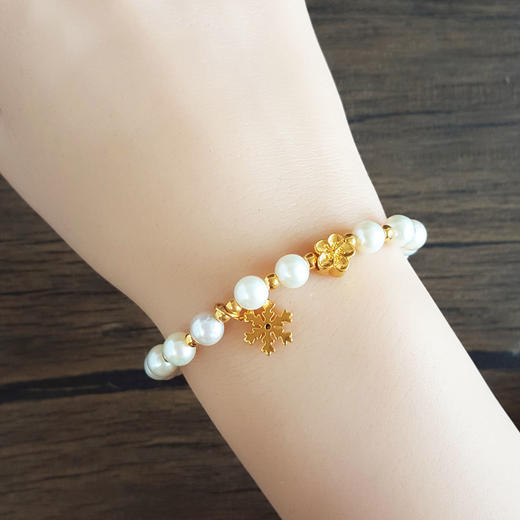 【天然正品】AU999黄金桃花雪花造型白色约6.3MM珍珠手串6.3MM女士300825NJM40现售价：1080特价 商品图6