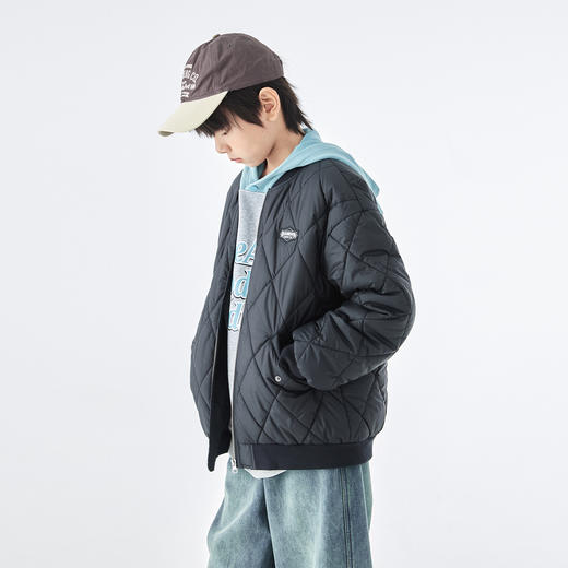蓝汽水2025年冬季新款亲子中大童菱形格纹棒球棉服抗皱防泼水外套 商品图3
