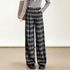 MYX窄版修身阔腿裤格纹休闲长裤2025年秋季新款松紧腰垂感高腰直筒裤 商品缩略图1