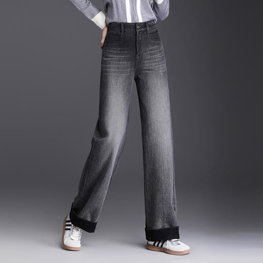 MYX烟灰色时髦牛仔阔腿裤垂坠感修身直筒裤2025年秋季新款休闲长裤女 商品图1