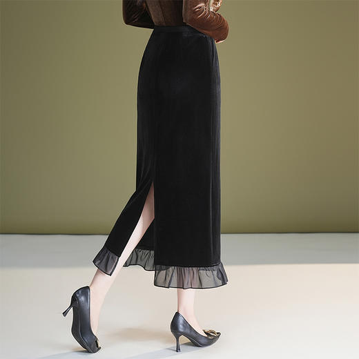 ZL-752-Y金丝绒荷叶边拼结鱼尾裙2025年秋季新款包臀裙时尚气质半身裙 商品图2