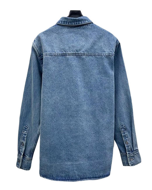 中性款刺绣牛仔衬衣外套 商品图1