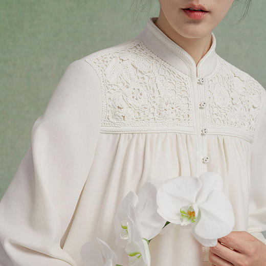 【林栖设计小店】【手工钩花】纯白系列国风连衣裙手工串珠2025秋冬新款宽松长裙女1954024 商品图3